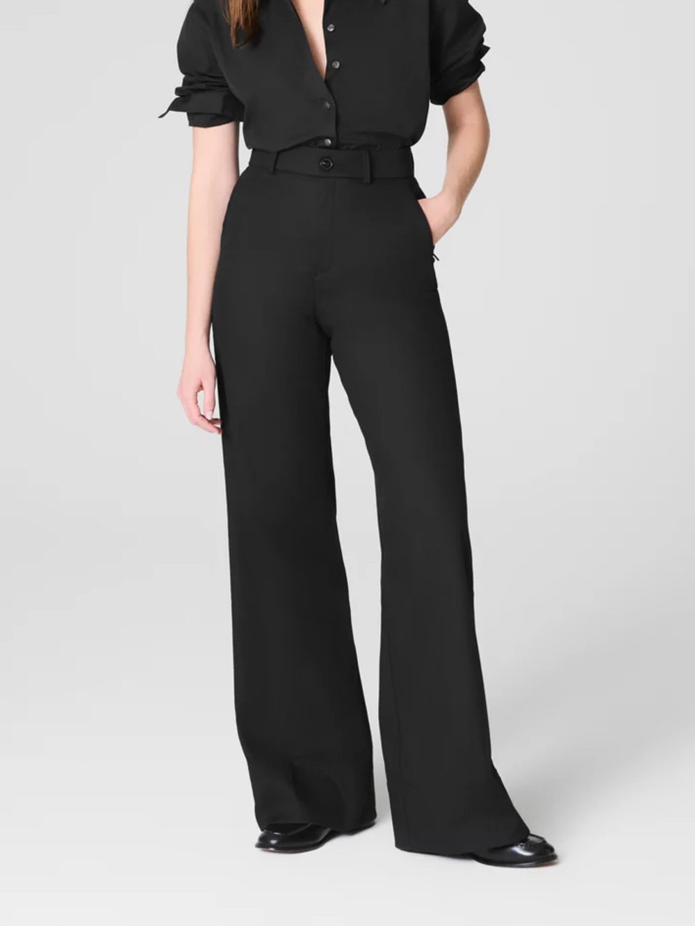 SPANX Black High-Waist Wide-Leg Trousers